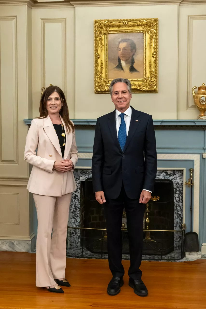 NATO Secretary General's Special Representative for Women, Peace and Security Irene Fellin and US Secretary of State Antony Blinken