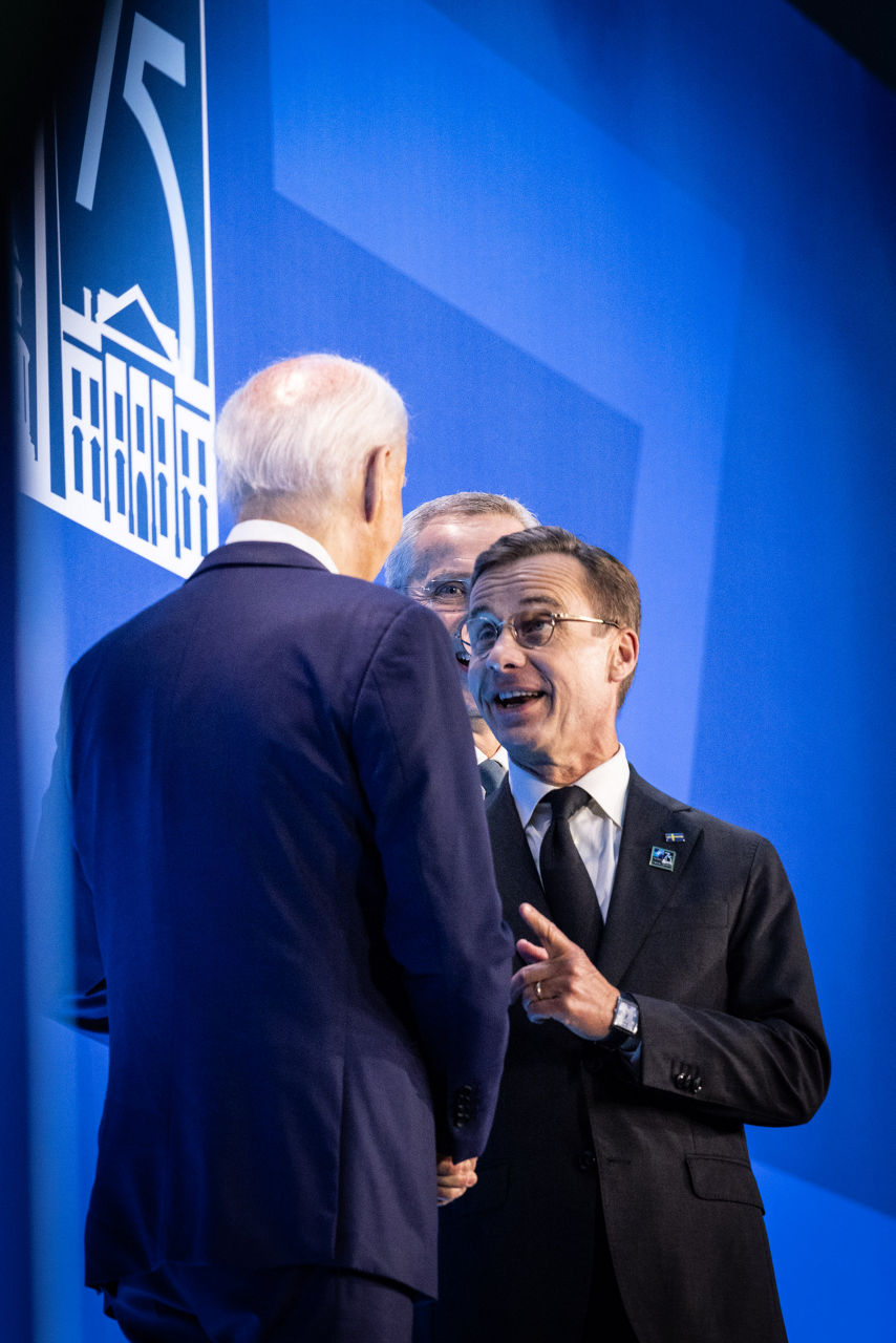 NATO Secretary General Jens Stoltenberg and U.S. President Joe Biden with Ulf Kristersson (Prime Minister of Sweden)