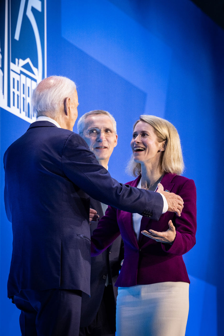 NATO Secretary General Jens Stoltenberg and U.S. President Joe Biden with Kaja Kallas (Prime Minister of Estonia)