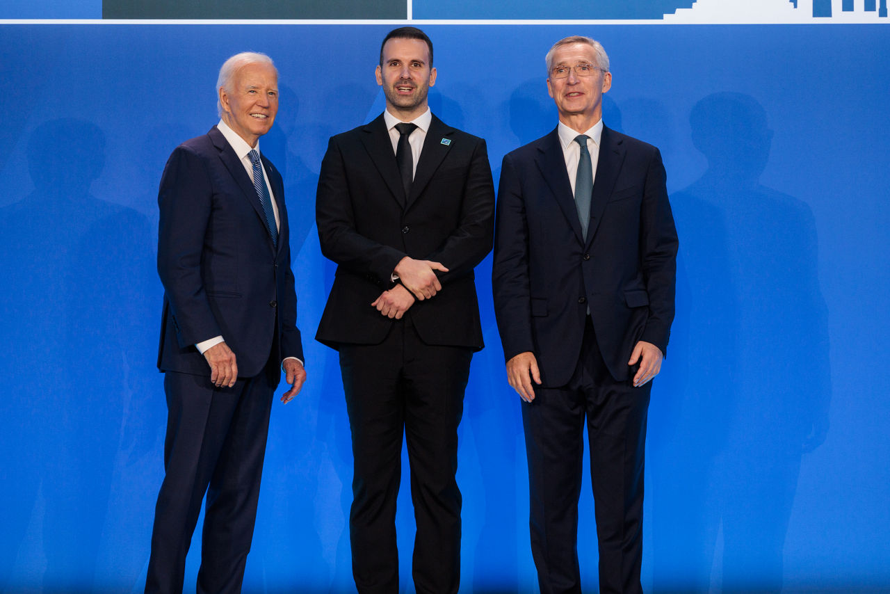 NATO Secretary General Jens Stoltenberg and U.S. President Joe Biden with Milojko Spajić (Prime Minister of Montenegro)