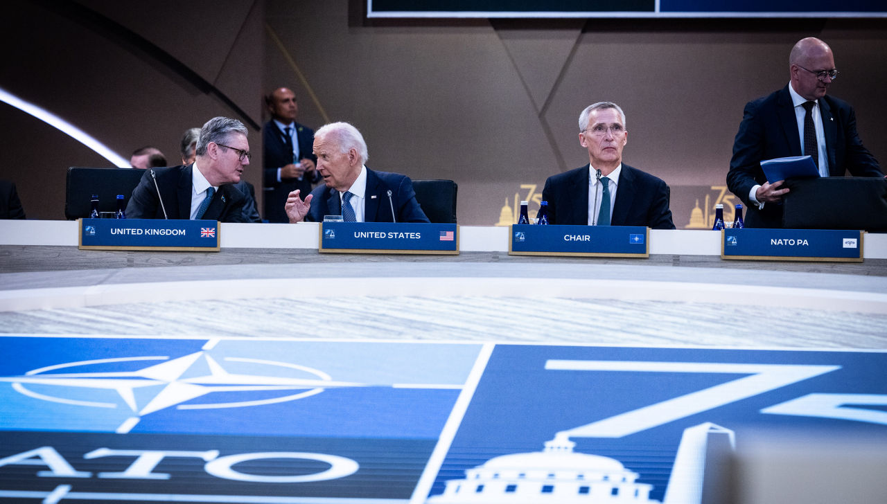 Left to right: Keir Starmer (UK Prime Minister) with US President Joe Biden and NATO Secretary General Jens Stoltenberg