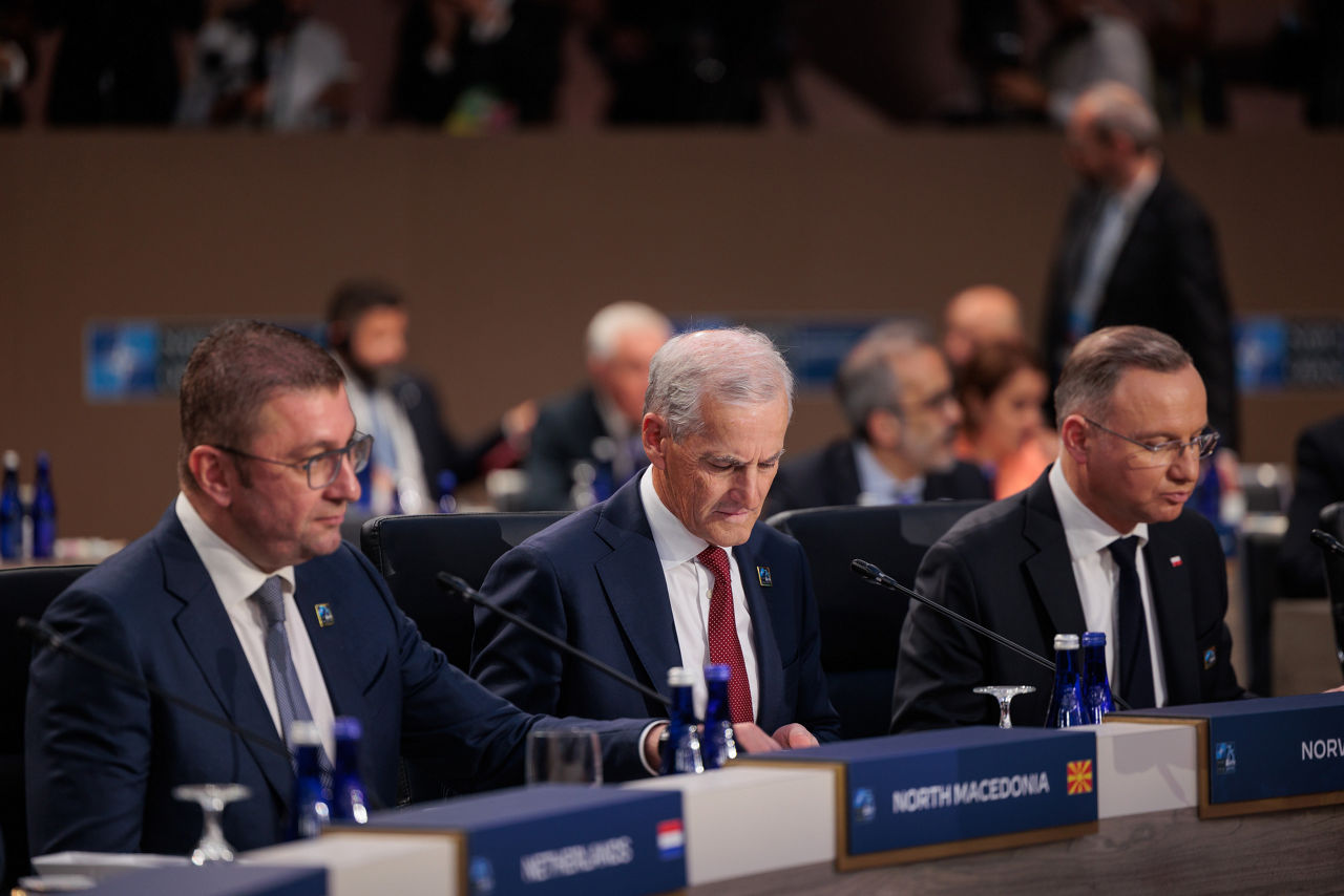 Left to right: Hristijan Mickoski (Prime Minister of North Macedonia) with Jonas Gahr Støre (Prime Minister of Norway) and President Andrzej Duda (Poland)
