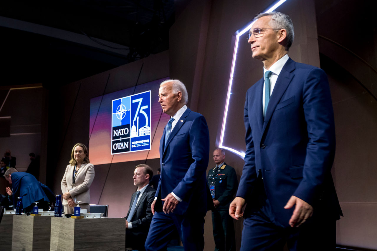 Left to right: US President Joe Biden with NATO Secretary General Jens Stoltenberg