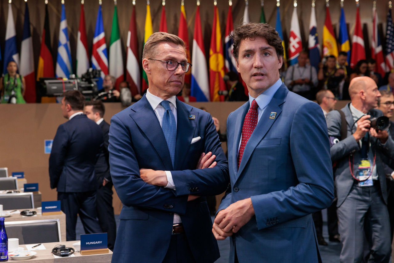 Left to right: President Alexander Stubb (Finland) with Justin Trudeau (Prime Minister of Canada)