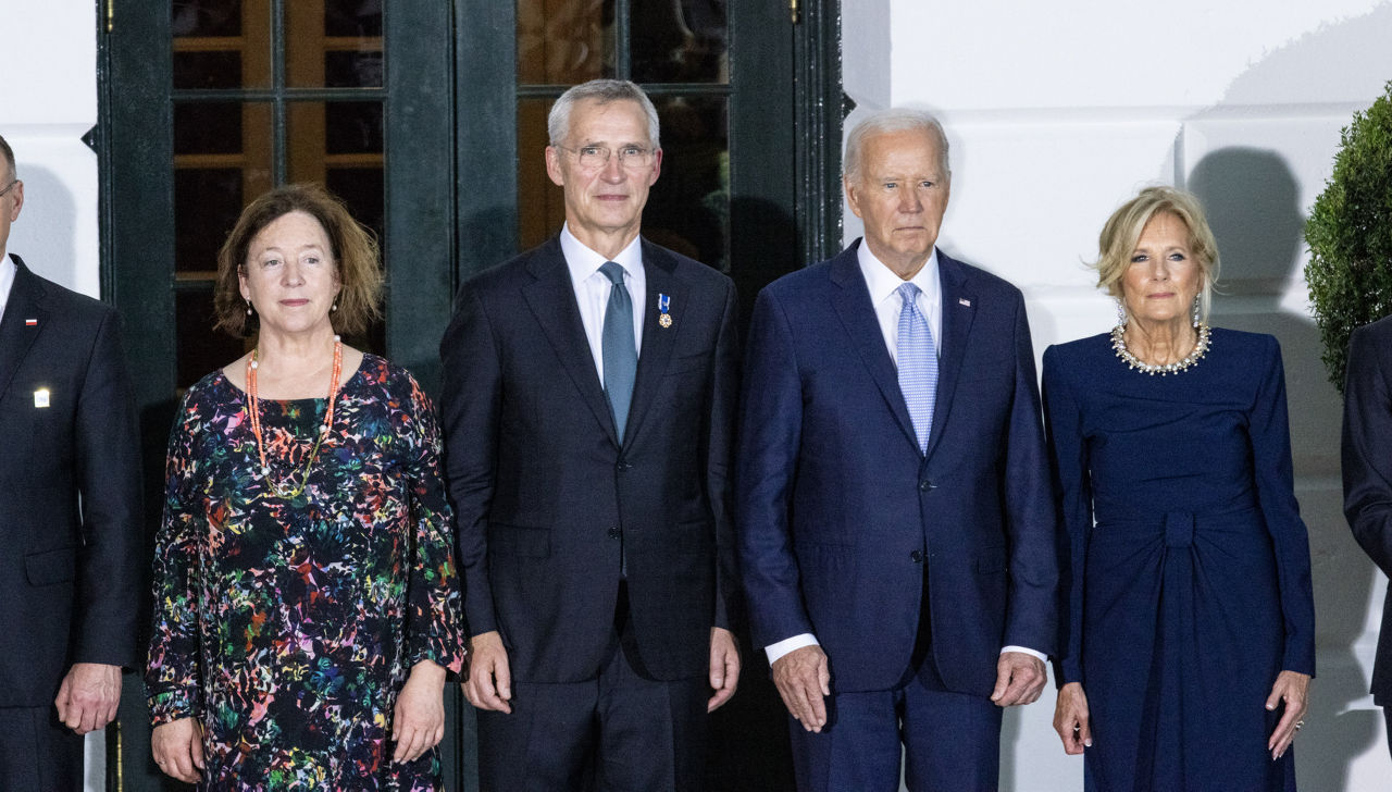 NATO Secretary General Jens Stoltenberg and Mrs Stoltenberg with the   the President of the United States and the First Lady