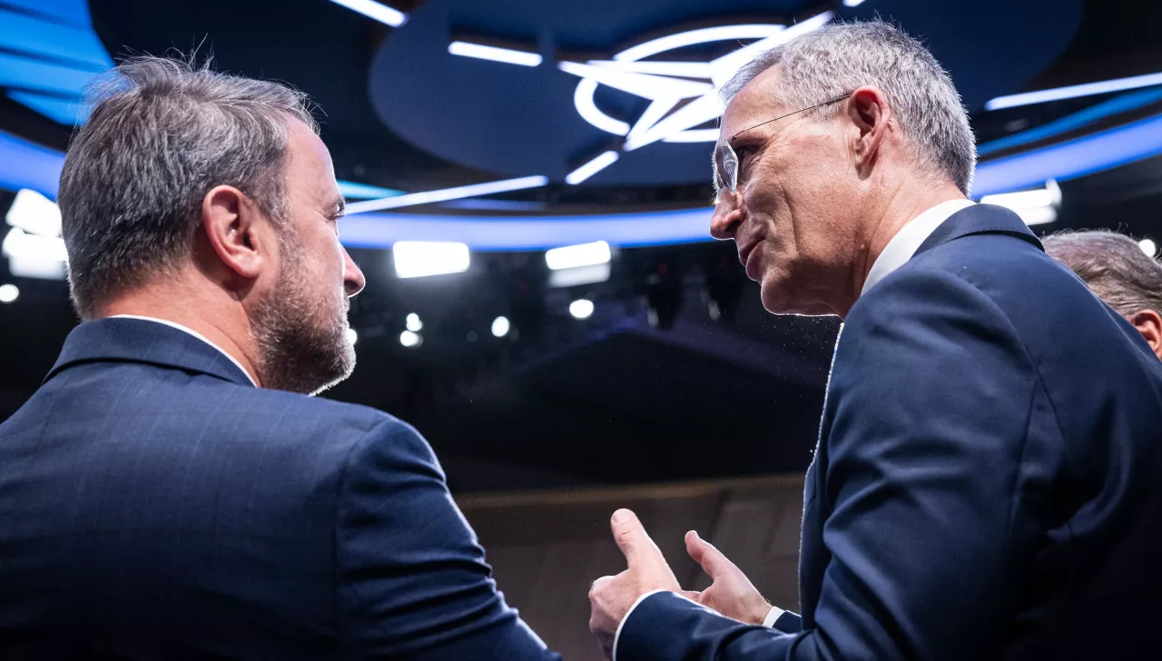 Centre and right: NATO Secretary General Jens Stoltenberg with Xavier Bettel (Minister of Foreign Affairs, Luxembourg)