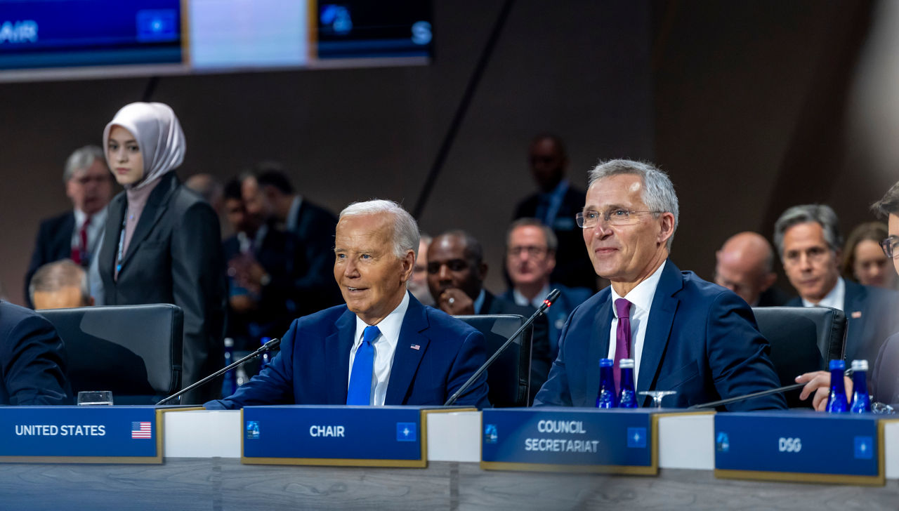 Left to right: US President Joe Biden with NATO Secretary General Jens Stoltenberg