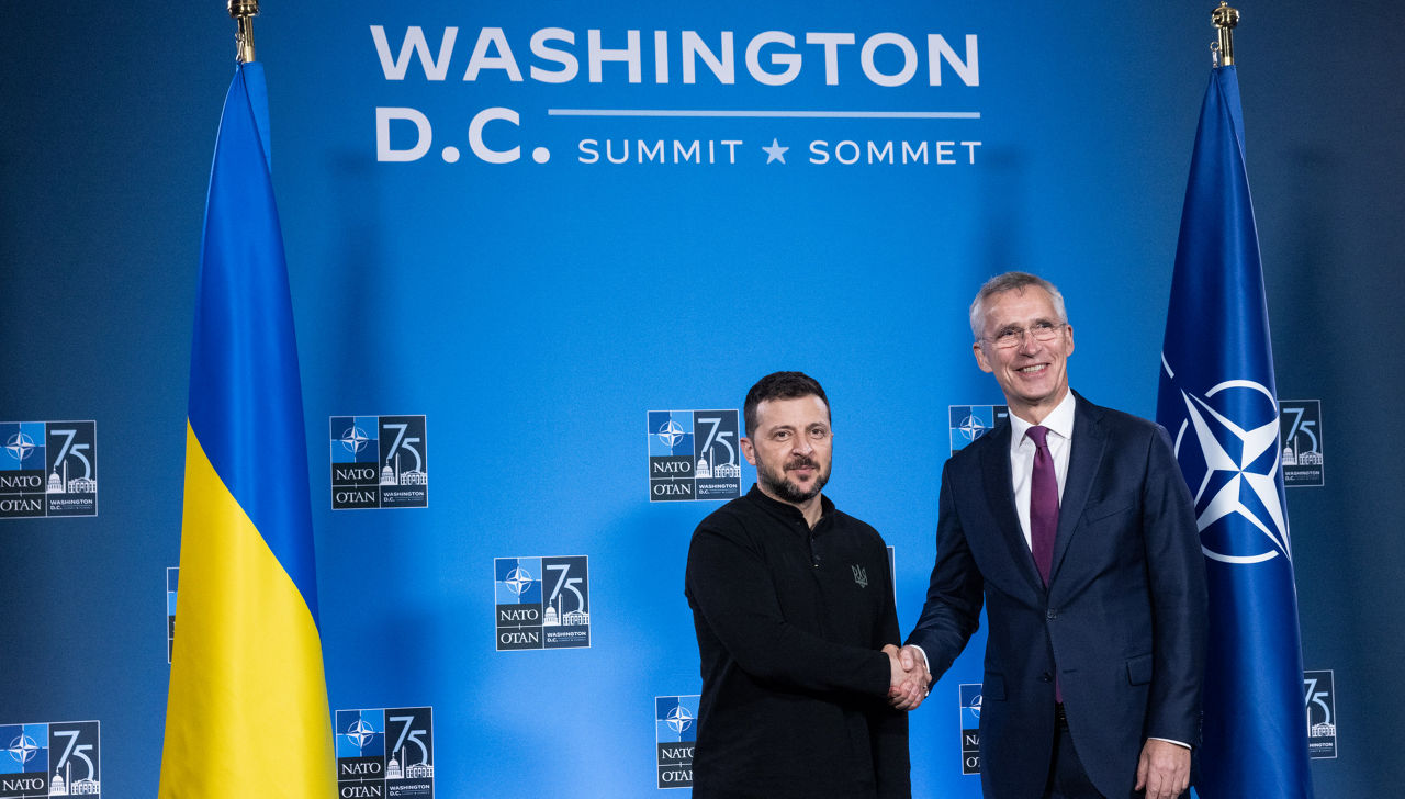 NATO Secretary General Jens Stoltenberg and the President of Ukraine, Volodymyr Zelenskyy