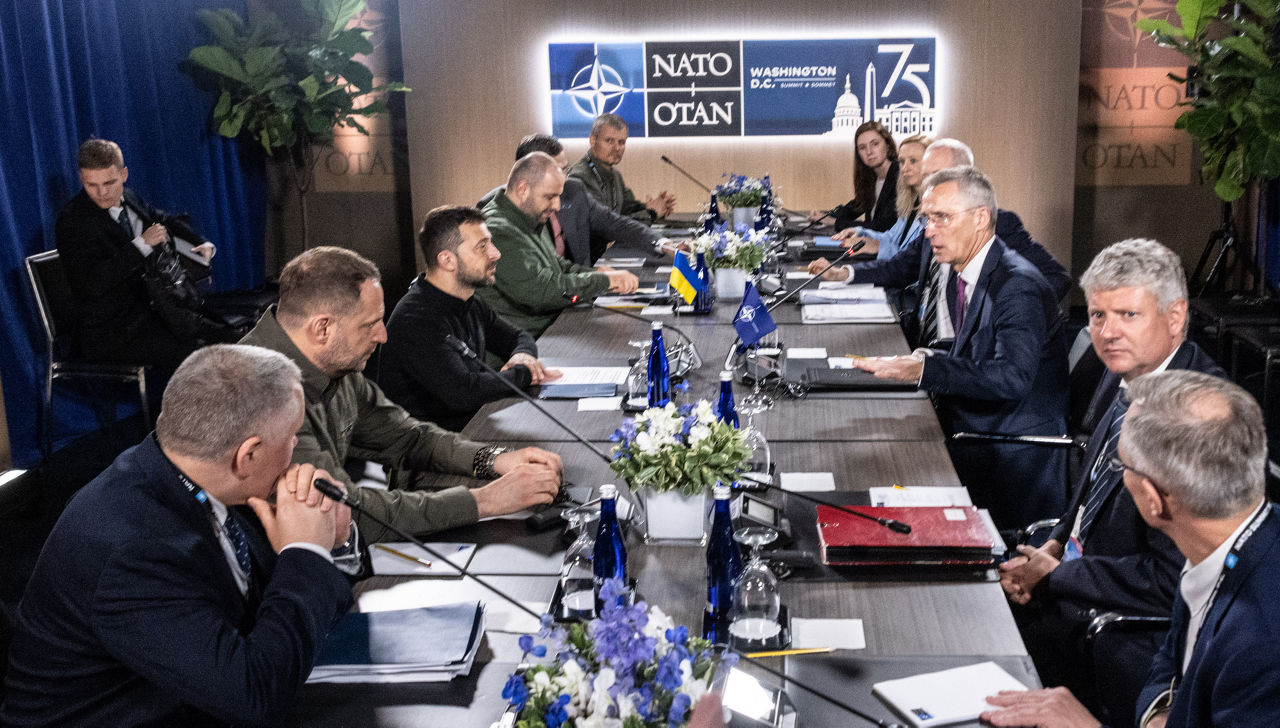 NATO Secretary General Jens Stoltenberg and the President of Ukraine, Volodymyr Zelenskyy