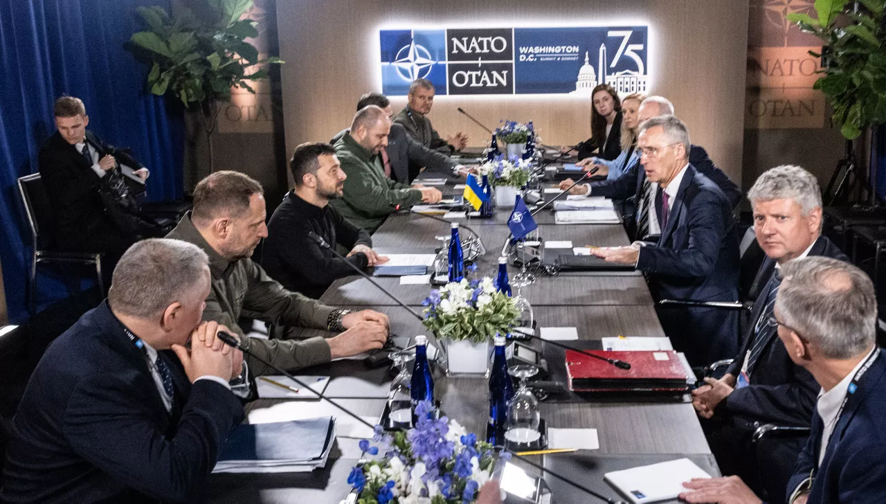 NATO Secretary General Jens Stoltenberg and the President of Ukraine, Volodymyr Zelenskyy