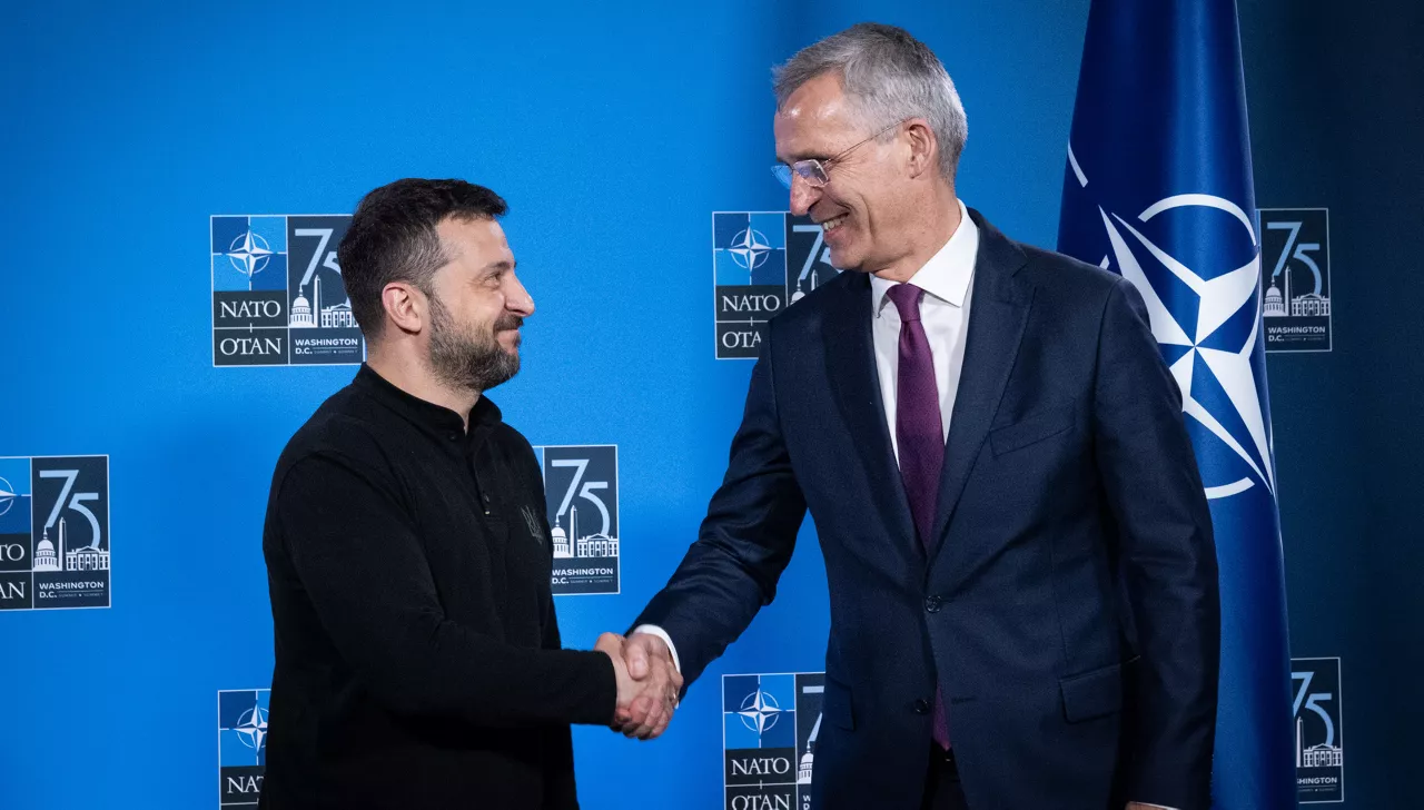 NATO Secretary General Jens Stoltenberg and the President of Ukraine, Volodymyr Zelenskyy