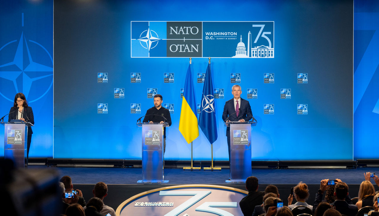NATO Secretary General Jens Stoltenberg and the President of Ukraine, Volodymyr Zelenskyy