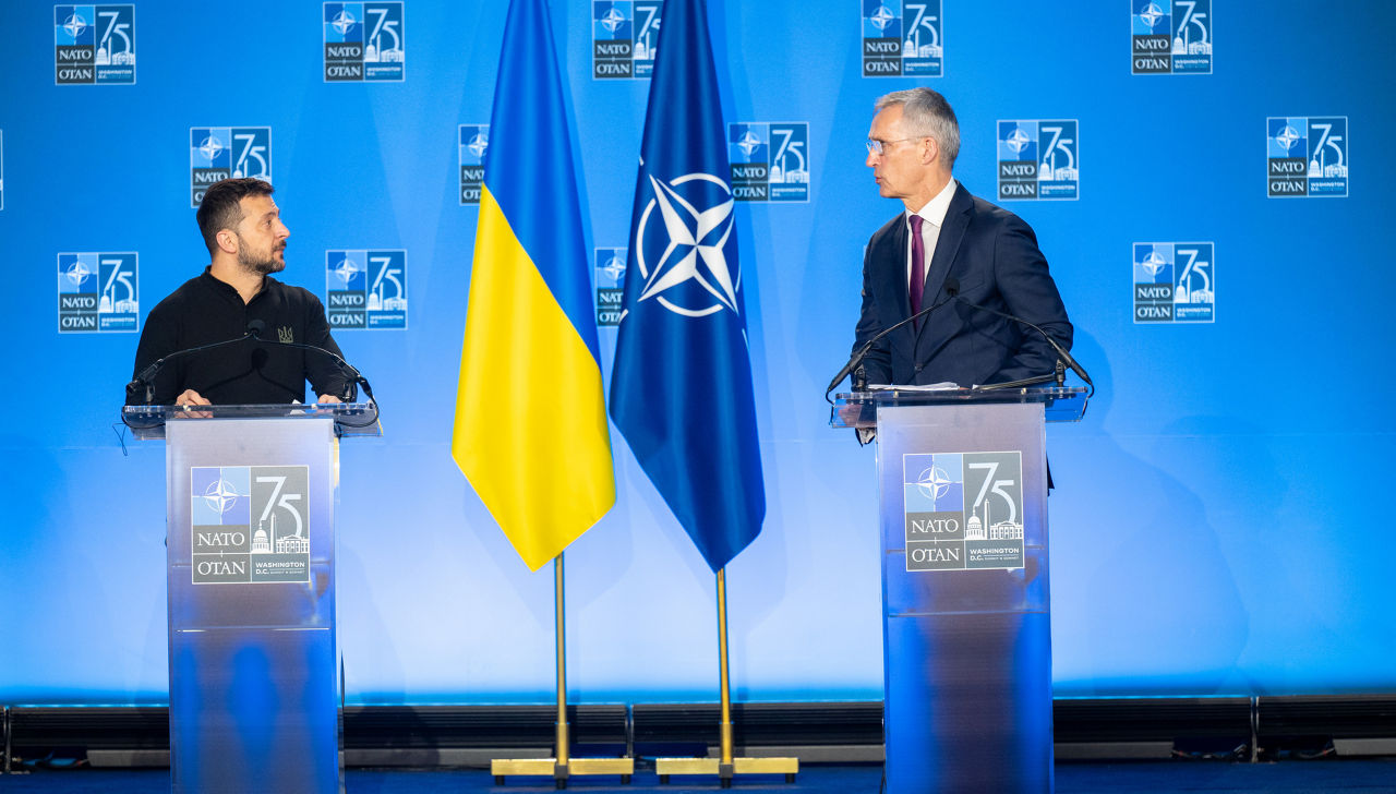 NATO Secretary General Jens Stoltenberg and the President of Ukraine, Volodymyr Zelenskyy