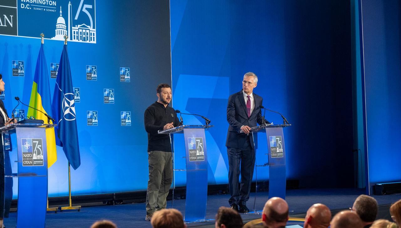 NATO Secretary General Jens Stoltenberg and the President of Ukraine, Volodymyr Zelenskyy