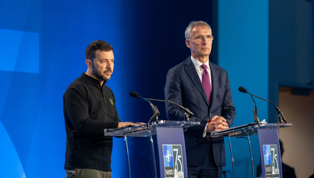 NATO Secretary General Jens Stoltenberg and the President of Ukraine, Volodymyr Zelenskyy