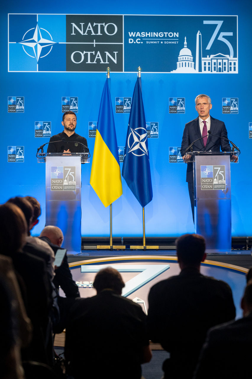 NATO Secretary General Jens Stoltenberg and the President of Ukraine, Volodymyr Zelenskyy