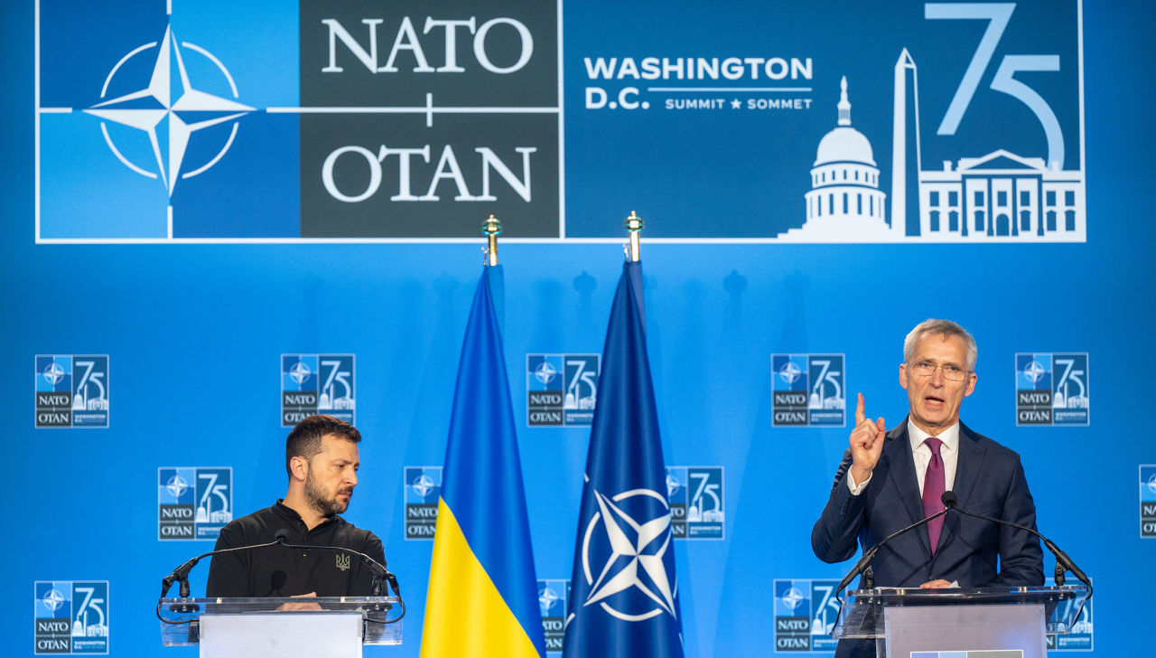 NATO Secretary General Jens Stoltenberg and the President of Ukraine, Volodymyr Zelenskyy