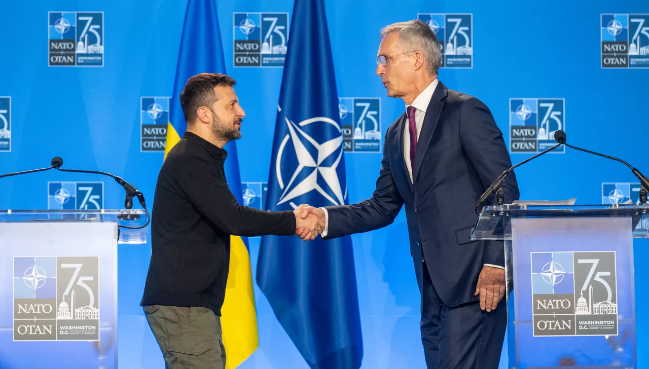 NATO Secretary General Jens Stoltenberg and the President of Ukraine, Volodymyr Zelenskyy