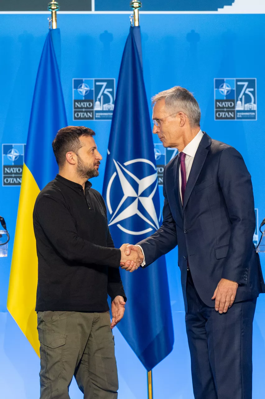 NATO Secretary General Jens Stoltenberg and the President of Ukraine, Volodymyr Zelenskyy