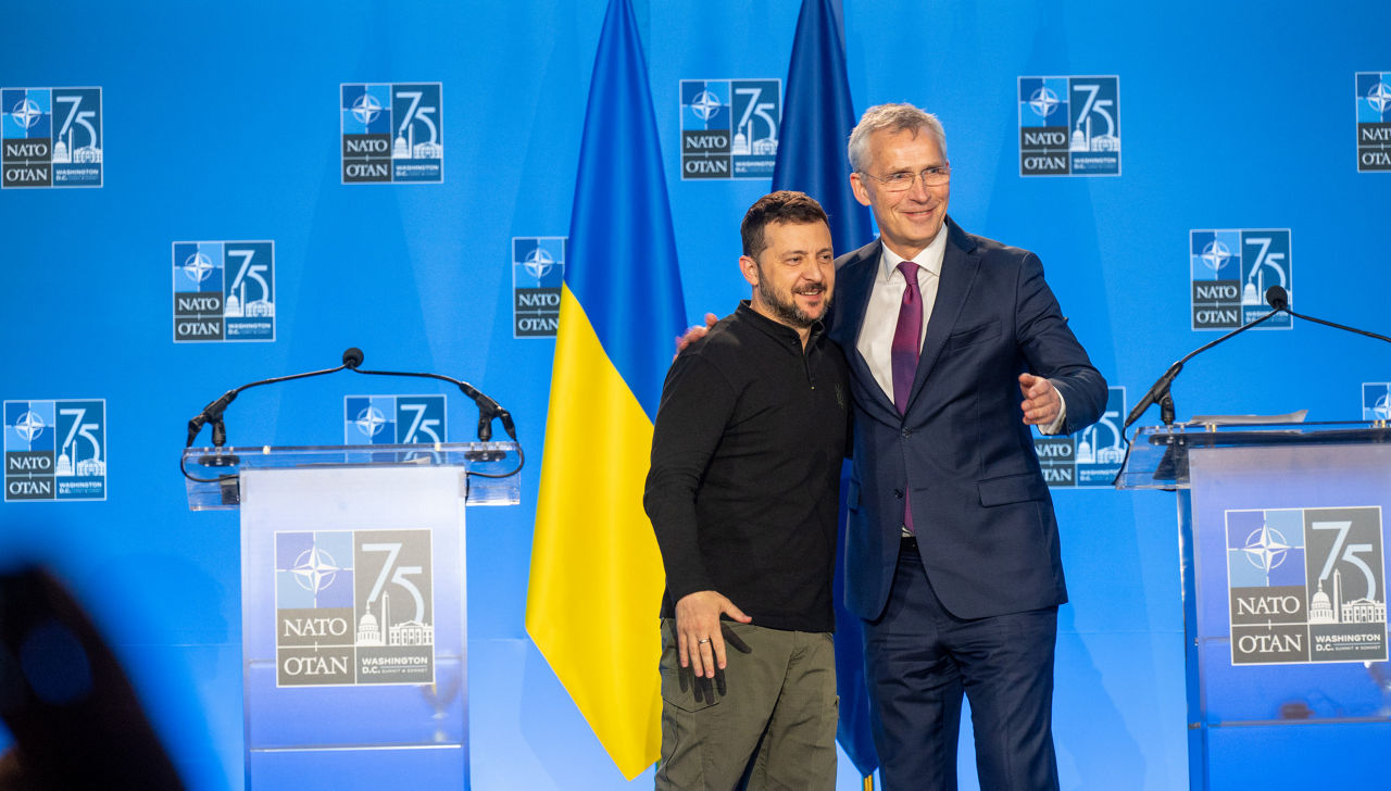 NATO Secretary General Jens Stoltenberg and the President of Ukraine, Volodymyr Zelenskyy