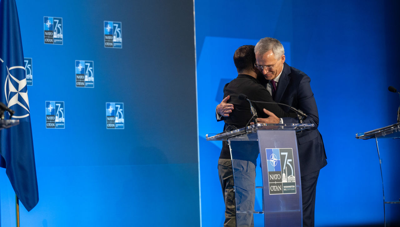 NATO Secretary General Jens Stoltenberg and the President of Ukraine, Volodymyr Zelenskyy