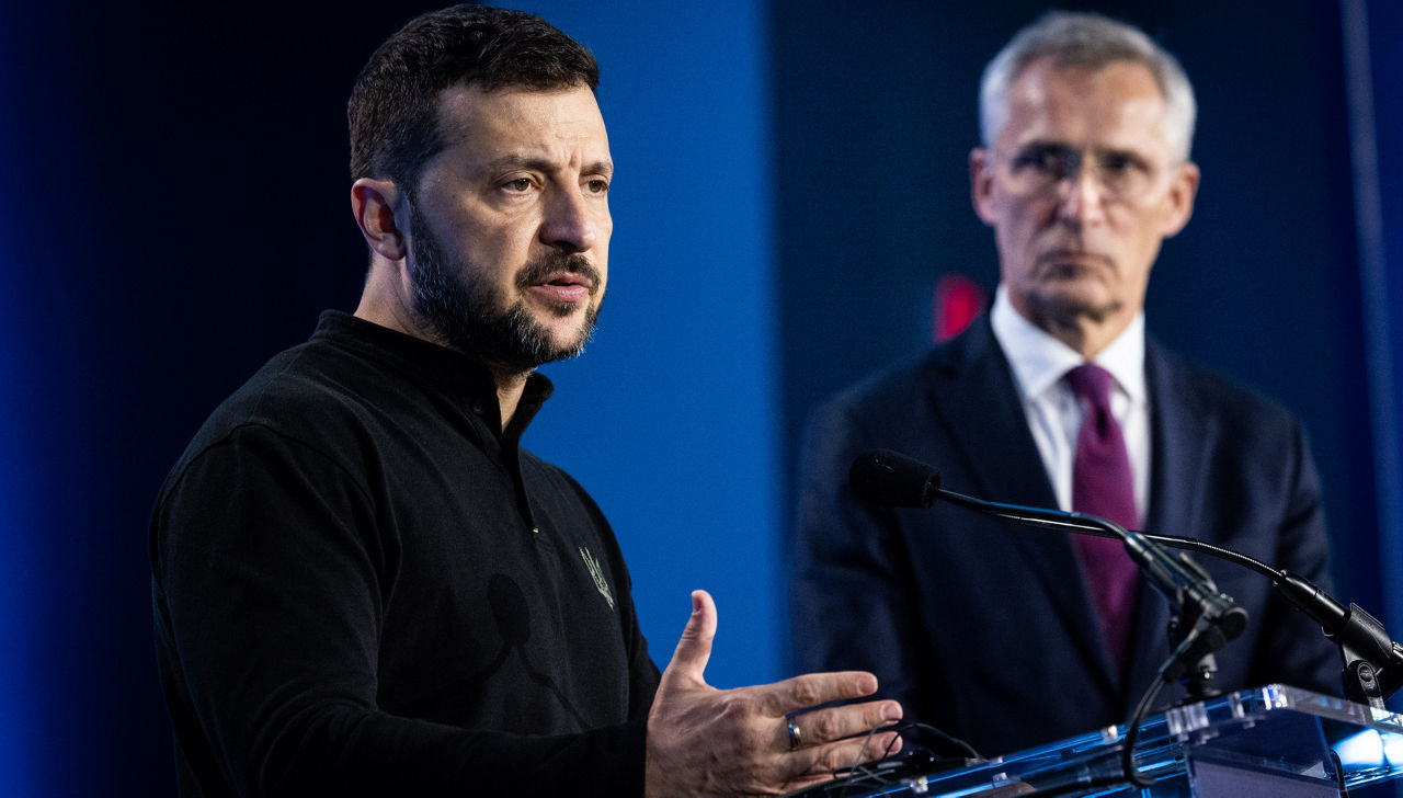 NATO Secretary General Jens Stoltenberg and the President of Ukraine, Volodymyr Zelenskyy