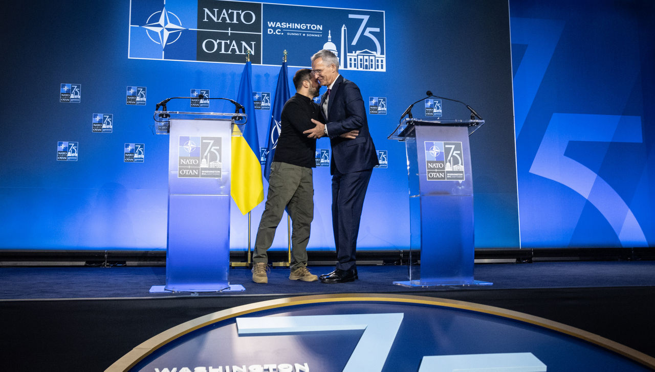NATO Secretary General Jens Stoltenberg and the President of Ukraine, Volodymyr Zelenskyy