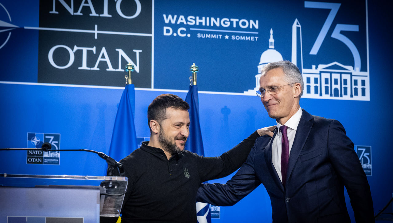 NATO Secretary General Jens Stoltenberg and the President of Ukraine, Volodymyr Zelenskyy