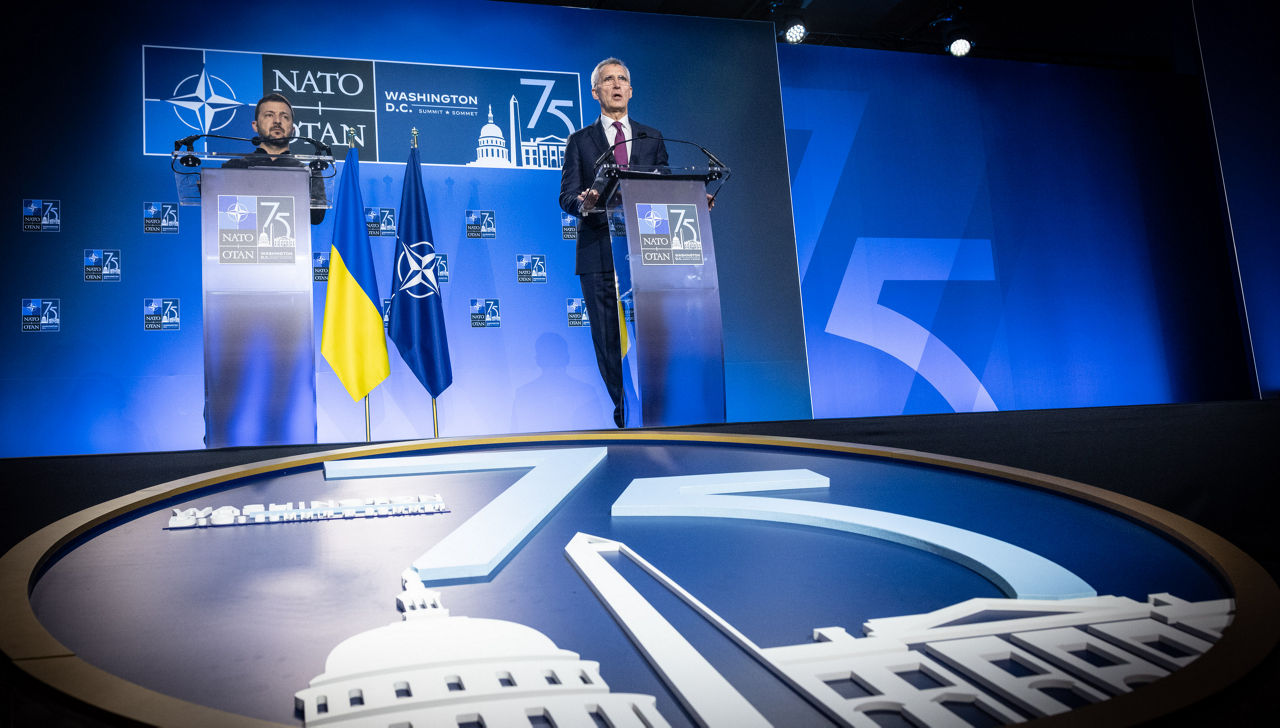 NATO Secretary General Jens Stoltenberg and the President of Ukraine, Volodymyr Zelenskyy