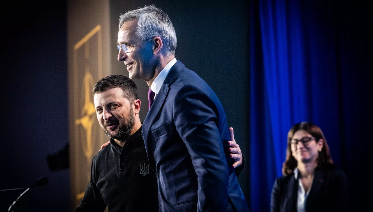 NATO Secretary General Jens Stoltenberg and the President of Ukraine, Volodymyr Zelenskyy