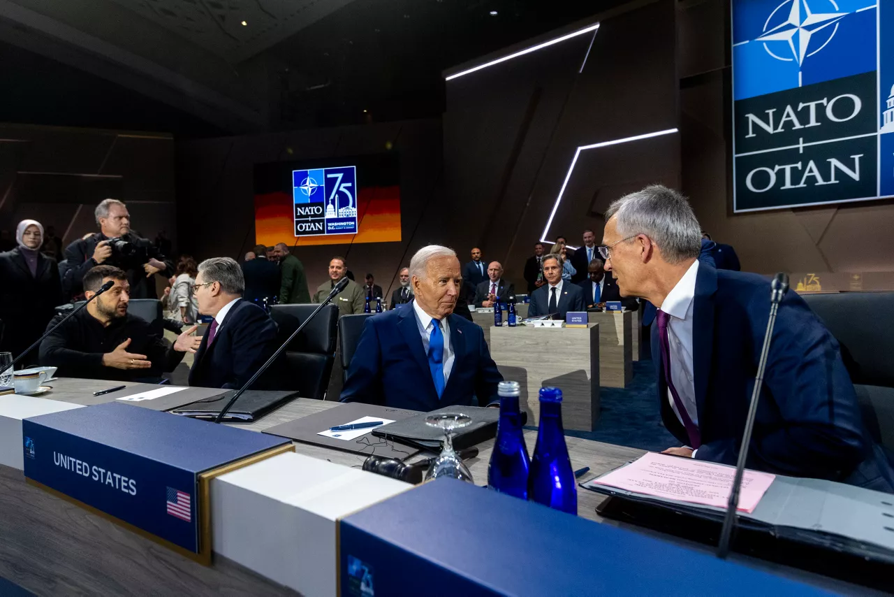 Left to right: President Volodymyr Zelenskyy (Ukraine); Keir Starmer (UK Prime Minister); US President Joe Biden; NATO Secretary General Jens Stoltenberg