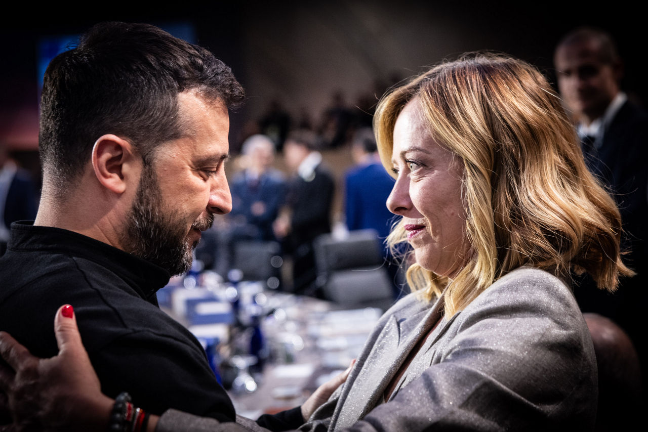 Left to right: President Volodymyr Zelenskyy (Ukraine) with Giorgia Meloni (Prime Minister of Italy)