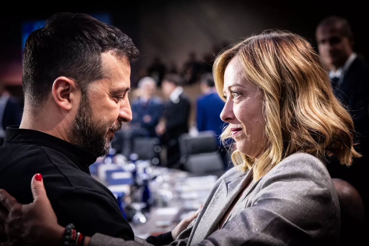 Left to right: President Volodymyr Zelenskyy (Ukraine) with Giorgia Meloni (Prime Minister of Italy)