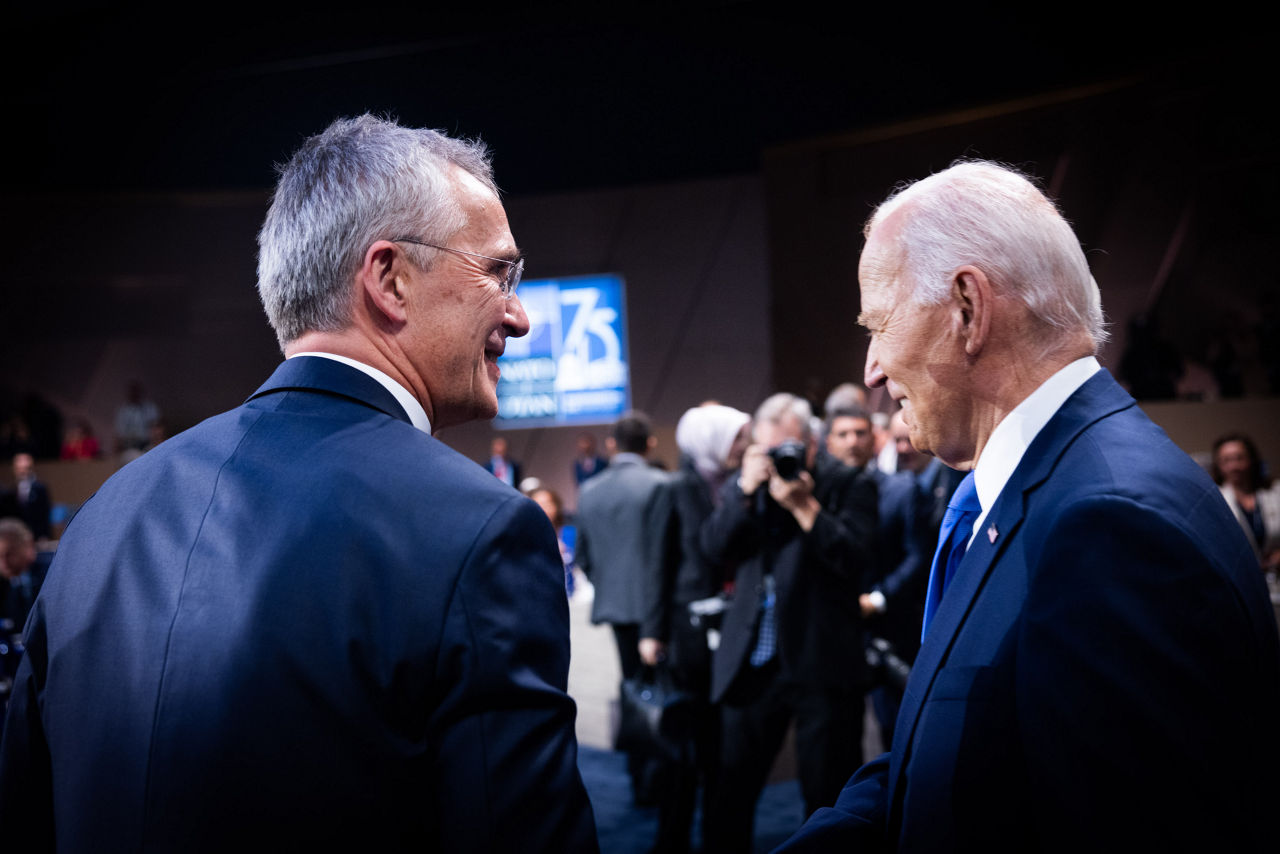 Left to right: NATO Secretary General Jens Stoltenberg and US President Joe Biden