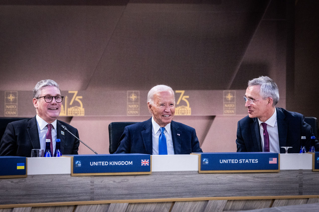 Left to right: Keir Starmer (UK Prime Minister) with US President Joe Biden and NATO Secretary General Jens Stoltenberg