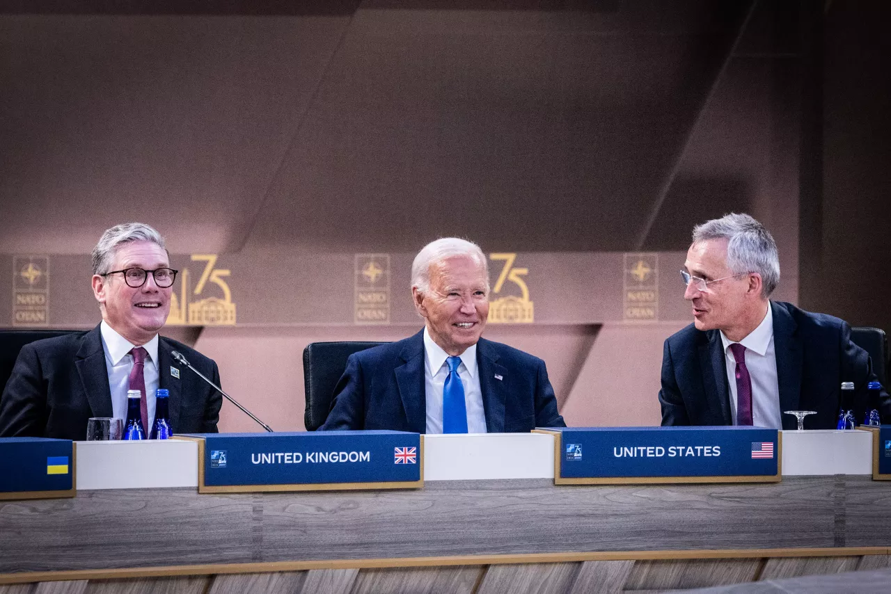 Left to right: Keir Starmer (UK Prime Minister) with US President Joe Biden and NATO Secretary General Jens Stoltenberg