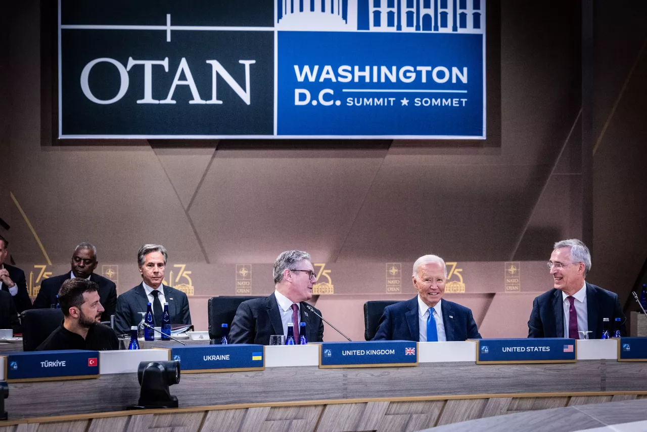 Left to right: President Volodymyr Zelenskyy (Ukriane); Keir Starmer (UK Prime Minister); US President Joe Biden; NATO Secretary General Jens Stoltenberg