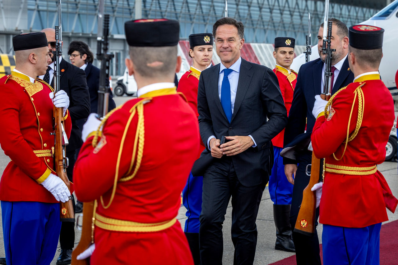 NATO Secretary General Mark Rutte arrives at the Podgorica Airport - Welcomed by Dragan Krapović, Minister of Defence of Montenegro