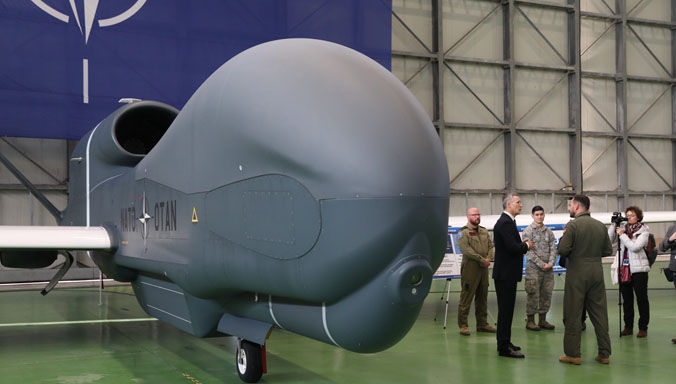 NATO Secretary General attends ceremony at Sigonella Air base to mark the delivery of Alliance Ground Surveillance remotely piloted aircraft.