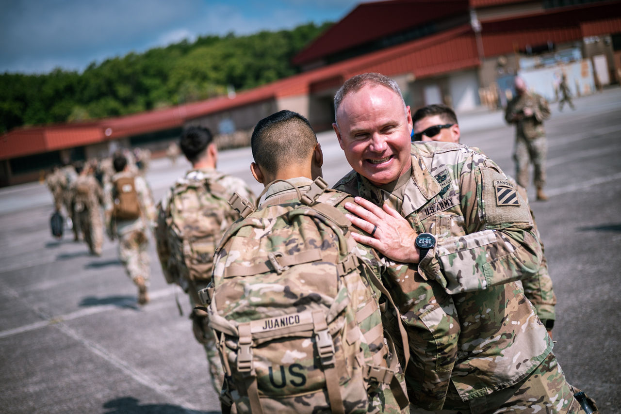 Colonel Ethan Diven, commander of the US Army’s 2nd Armored Brigade Combat Team, greets his troops as they return to Hunter Army Airfield in Savannah, Georgia, following a nine-month deployment to Eastern Europe.

The brigade was deployed throughout Latvia, Lithuania and Poland as part of Operation Atlantic Resolve, a broad surge of US forces to Europe to deter aggression and reassure NATO Allies.