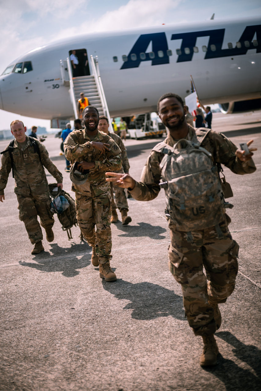 Soldiers with the US Army’s 2nd Armored Brigade Combat Team celebrate after landing at Hunter Army Airfield in Savannah, Georgia, following a nine-month deployment to Eastern Europe.

The brigade was deployed throughout Latvia, Lithuania and Poland as part of Operation Atlantic Resolve, a broad surge of US forces to Europe to deter aggression and reassure NATO Allies.