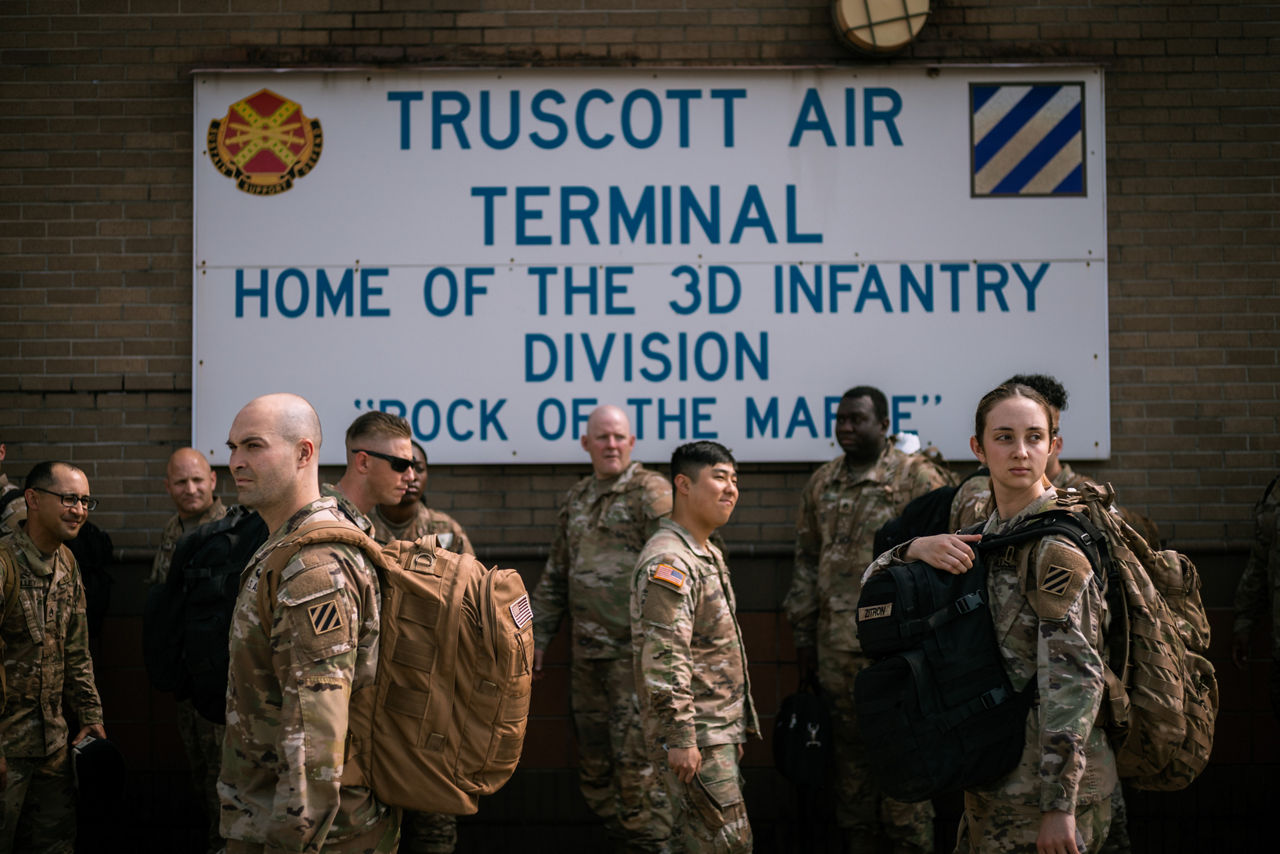 Soldiers with the US Army’s 2nd Armored Brigade Combat Team wait to board a bus after arriving at Hunter Army Airfield in Savannah, Georgia, following a nine-month deployment to Eastern Europe.

The brigade was deployed throughout Latvia, Lithuania and Poland as part of Operation Atlantic Resolve, a broad surge of US forces to Europe to deter aggression and reassure NATO Allies.