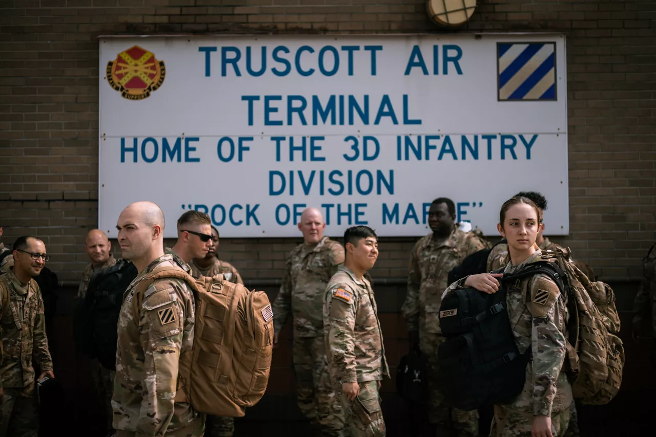 Soldiers with the US Army’s 2nd Armored Brigade Combat Team wait to board a bus after arriving at Hunter Army Airfield in Savannah, Georgia, following a nine-month deployment to Eastern Europe.

The brigade was deployed throughout Latvia, Lithuania and Poland as part of Operation Atlantic Resolve, a broad surge of US forces to Europe to deter aggression and reassure NATO Allies.