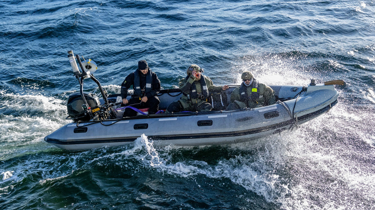Members of the Distressed Sub Group (DSG) deploy in a RIB boat to locate and communicate with a distressed submarine during exercise Dynamic Monarch 24.

At Dynamic Monarch 24, the world’s most challenging submarine rescue exercise, Allies are testing various complex submarine rescue systems. The exercise is designed to practise interoperability among naval forces and streamline rescue operations in the most challenging of environments where reaction time and specialist equipment are key to saving lives. Dynamic Monarch 24 is taking place off the coast of Norway.


