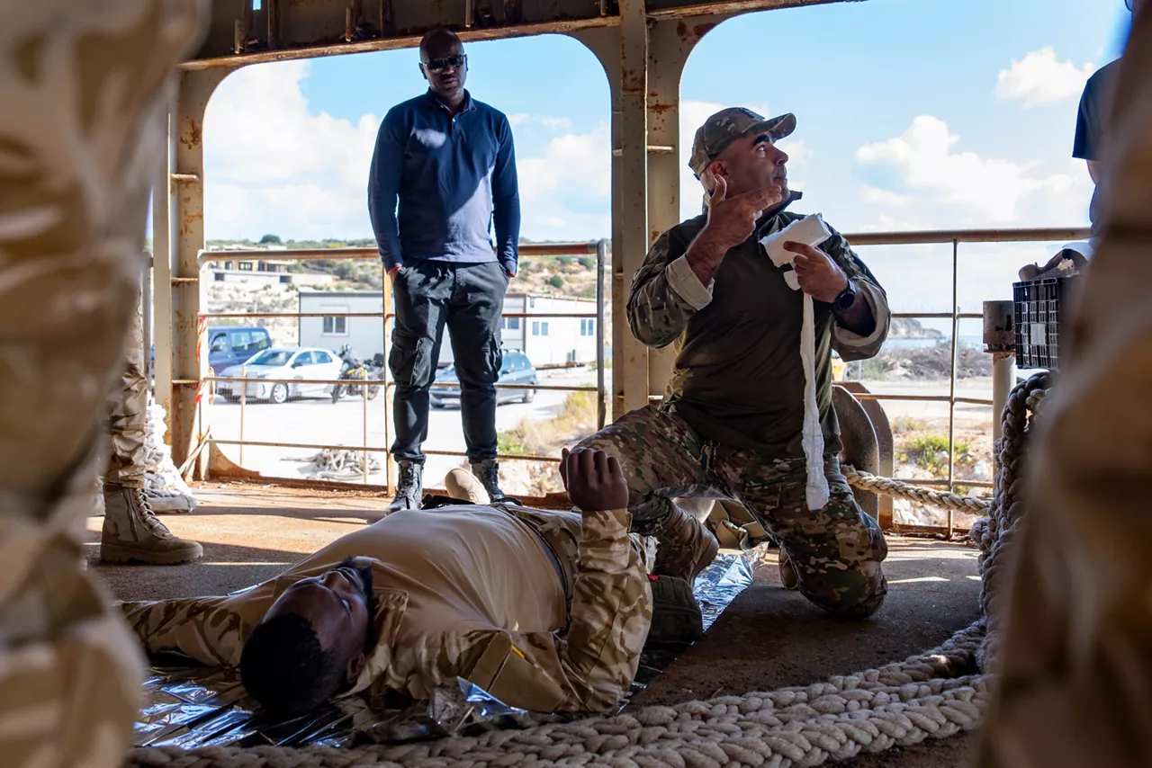 NATO trainer instructs Mauritanian sailors in first aid techniques.

Sailors of the Mauritanian Navy conducted a three week-training programme on maritime security operations, hosted by the NATO Maritime Interdiction Operational Training Centre (NMIOTC), located near Chania, Greece, from 21 October to 8 November 2024. These training activities were carried out within the framework of NATO’s Defence and Related Security Capacity Building (DCB) Initiative.

