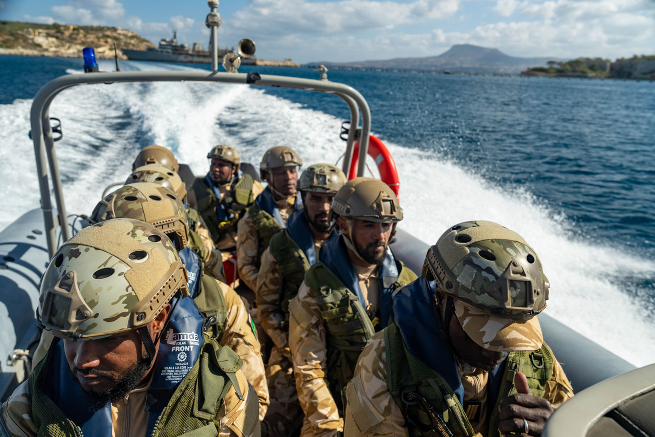 Mauritanian sailors practice fast boat (RHIB) approach drills.


Sailors of the Mauritanian Navy conducted a three week-training programme on maritime security operations, hosted by the NATO Maritime Interdiction Operational Training Centre (NMIOTC), located near Chania, Greece, from 21 October to 8 November 2024. These training activities were carried out within the framework of NATO’s Defence and Related Security Capacity Building (DCB) Initiative.

