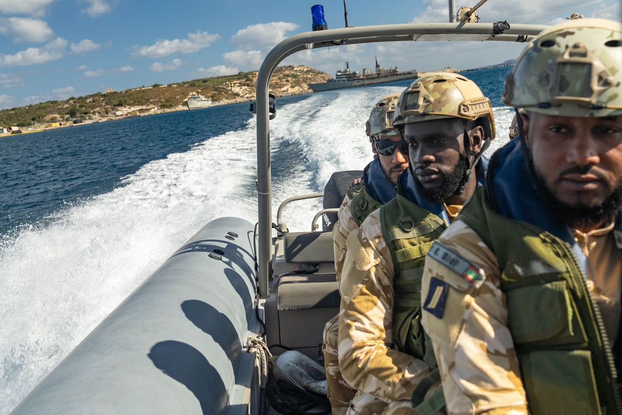 Mauritanian sailors practice fast boat (RHIB) approach drills.


Sailors of the Mauritanian Navy conducted a three week-training programme on maritime security operations, hosted by the NATO Maritime Interdiction Operational Training Centre (NMIOTC), located near Chania, Greece, from 21 October to 8 November 2024. These training activities were carried out within the framework of NATO’s Defence and Related Security Capacity Building (DCB) Initiative.

