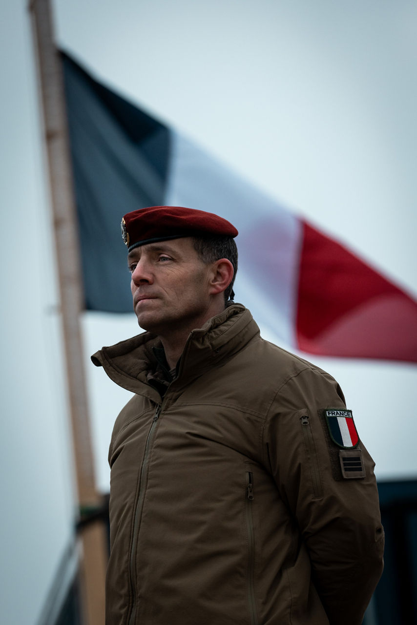 A French soldier stands before the tricolour during exercise Steadfast Dart 25 in Romania. 

Steadfast Dart 25 was the first deployment exercise for the Allied Reaction Force, or ARF, NATO’s new force-in-readiness. Designed to deploy rapidly and implement the Alliance’s new regional defence plans, the ARF is currently led by NATO Rapidly Deployable Corps Italy.