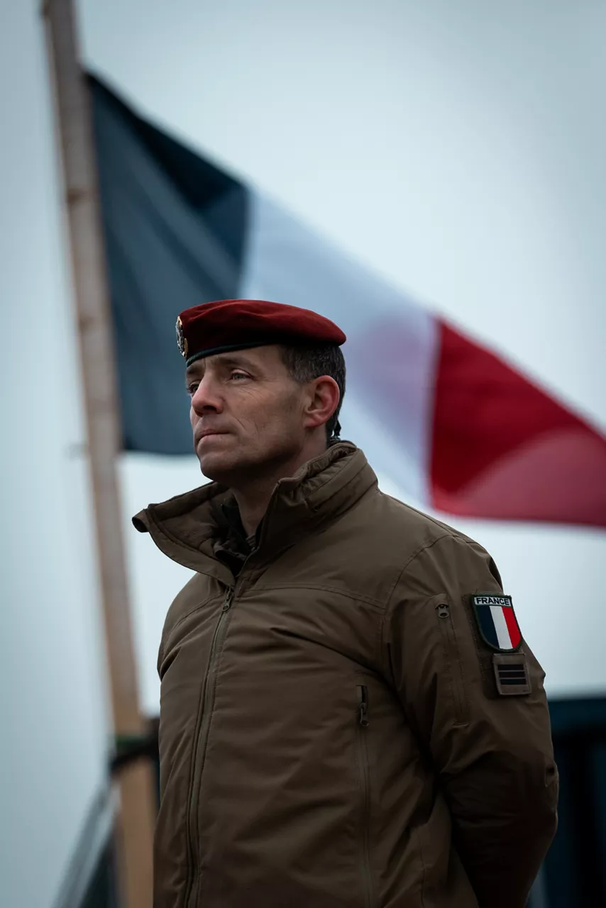 A French soldier stands before the tricolour during exercise Steadfast Dart 25 in Romania. 

Steadfast Dart 25 was the first deployment exercise for the Allied Reaction Force, or ARF, NATO’s new force-in-readiness. Designed to deploy rapidly and implement the Alliance’s new regional defence plans, the ARF is currently led by NATO Rapidly Deployable Corps Italy.