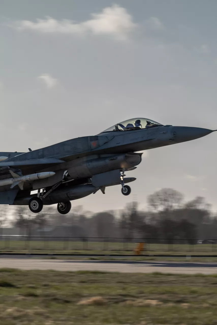 An F-16 Fighting Falcon from the Hellenic Air Force takes off from Leeuwarden Air Base in the Netherlands during exercise Ramstein Flag 25. 

With over 90 aircraft from 15 NATO Allies flying out of 12 Allied air bases throughout Europe, the exercise tests NATO’s ability to perform a broad variety of air combat missions using multinational forces.